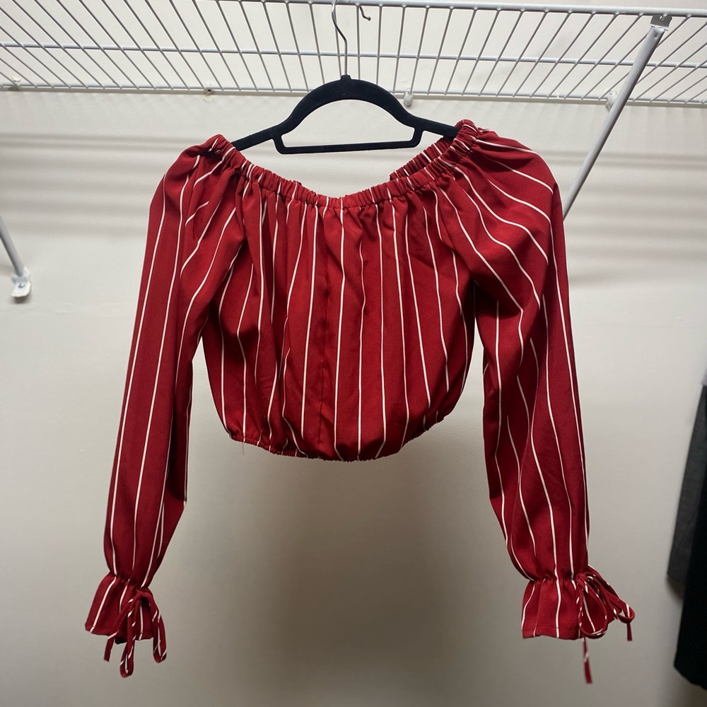 Shein Red Striped Crop Top